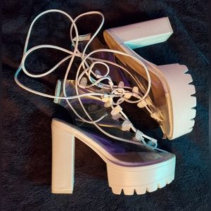 White chunky platform heels with laces Sz 10